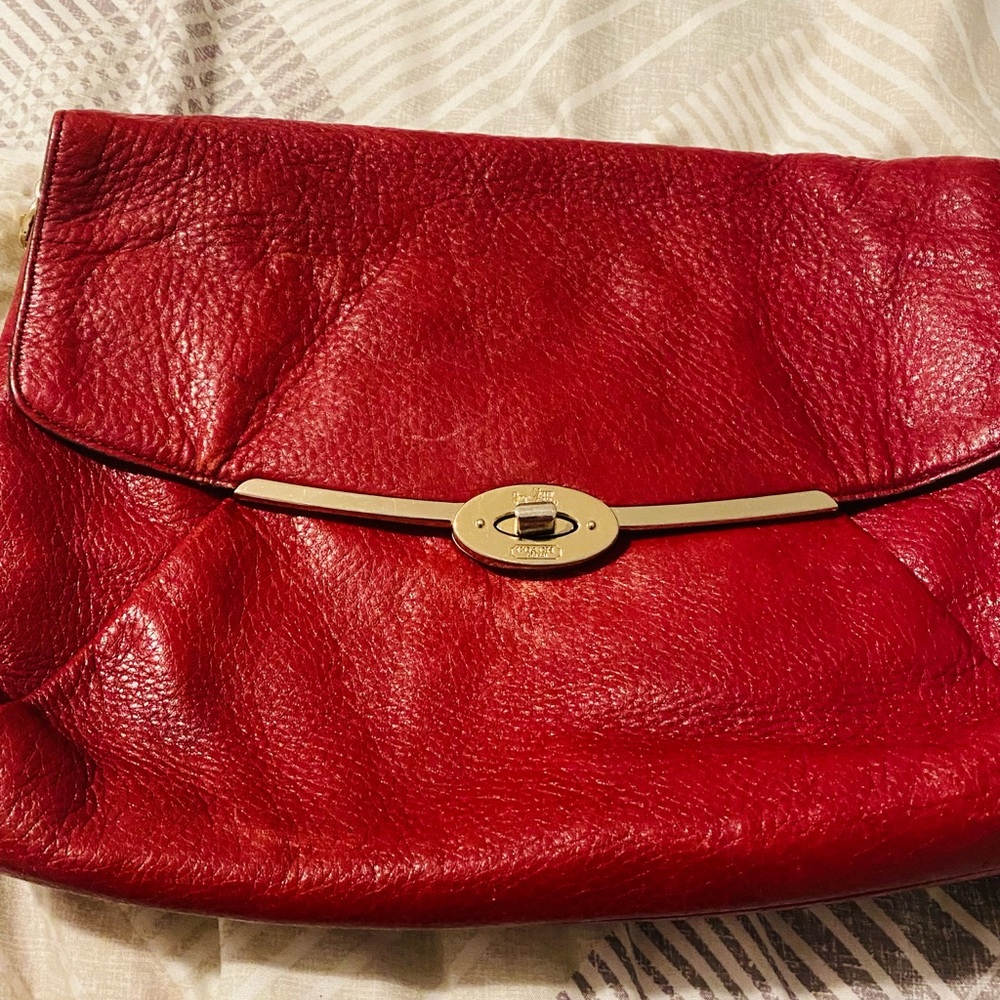 Coach Red Leather Clutch with Gold Hardware - Picture 2 of 4